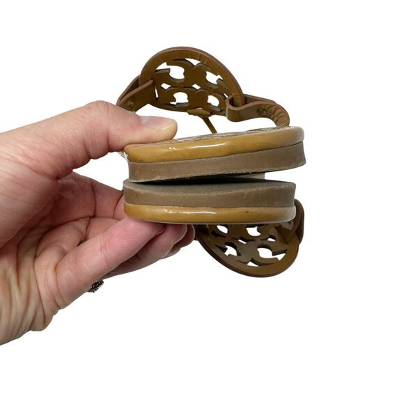 TORY BURCH Tan Caramel Patent Leather Miller Classic Designer Logo Sandals 7.5 - Picture 7 of 8